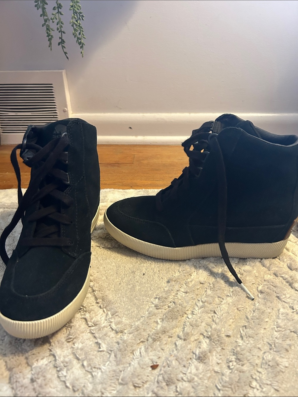 Sorel Women's Black Wedge Ankle Booties with Cream Soles